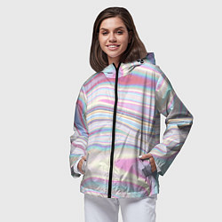 Ветровка с капюшоном женская Мрамор узор розово-голубой, цвет: 3D-черный — фото 2