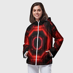 Ветровка с капюшоном женская Nvidia style black and red neon, цвет: 3D-белый — фото 2