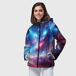 Ветровка с капюшоном женская Розово-голубой космический пейзаж, цвет: 3D-черный — фото 2