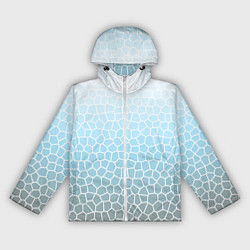 Ветровка с капюшоном женская Светлый серо-голубой паттерн мозаика, цвет: 3D-белый