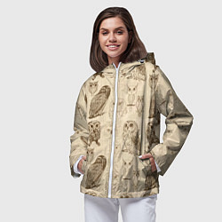 Ветровка с капюшоном женская Эскизы сов тетрадный лист в клетку, цвет: 3D-белый — фото 2