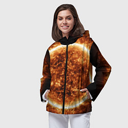 Ветровка с капюшоном женская Пылающее солнце крупным планом, цвет: 3D-черный — фото 2