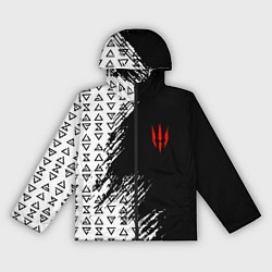 Ветровка с капюшоном женская Знаки ведьмака штриховкой, цвет: 3D-черный