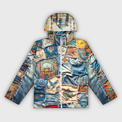 Ветровка с капюшоном женская Джинсы в Турции - пэчворк, цвет: 3D-белый