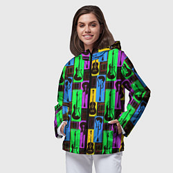 Ветровка с капюшоном женская Красочные гитары, цвет: 3D-черный — фото 2