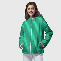Ветровка с капюшоном женская Зелёный Крайола полосатый, цвет: 3D-белый — фото 2