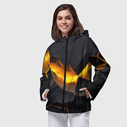 Ветровка с капюшоном женская Разлом черных плит и оранжевая лава, цвет: 3D-черный — фото 2