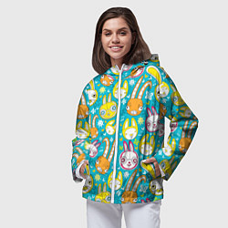 Ветровка с капюшоном женская Разноцветные зайцы, цвет: 3D-белый — фото 2