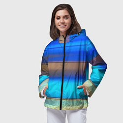 Ветровка с капюшоном женская Голубые и коричневые полосы, цвет: 3D-черный — фото 2