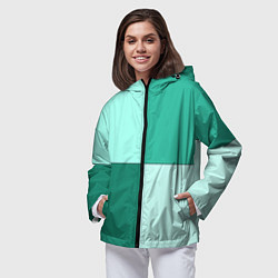 Ветровка с капюшоном женская Геометричный зелёный и мятный, цвет: 3D-черный — фото 2