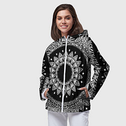 Ветровка с капюшоном женская Мандала черно-белая с лепестками, цвет: 3D-белый — фото 2
