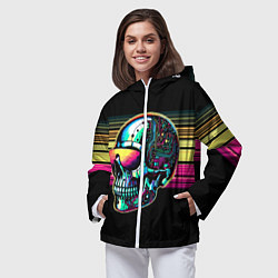 Ветровка с капюшоном женская Cyber skull - ai art fantasy, цвет: 3D-белый — фото 2