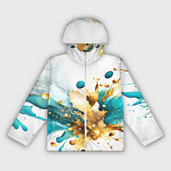 Женская ветровка Бирюзово голубая абстракция, брызги краски на бело