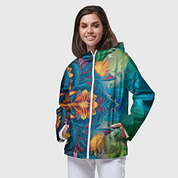 Ветровка с капюшоном женская Батик в традиционном индонезийском стиле, цвет: 3D-белый — фото 2