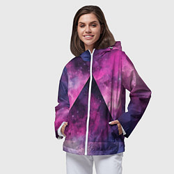 Ветровка с капюшоном женская Пирамида в космосе абстракции, цвет: 3D-белый — фото 2