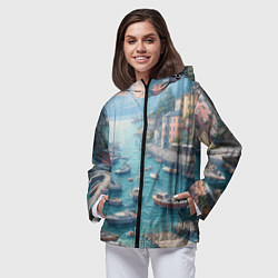 Ветровка с капюшоном женская Гавань с лодками, цвет: 3D-черный — фото 2