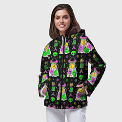 Ветровка с капюшоном женская Паттерн из НЛО, цвет: 3D-черный — фото 2