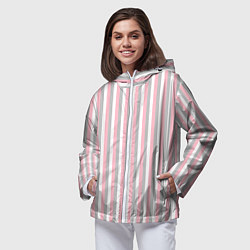 Ветровка с капюшоном женская Полосы бело-розово-серый, цвет: 3D-белый — фото 2