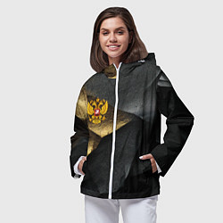 Ветровка с капюшоном женская Золотой герб России на темном фоне, цвет: 3D-белый — фото 2