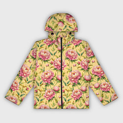 Женская ветровка Крупные пионы садовые цветы бутоны паттерн