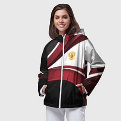 Ветровка с капюшоном женская Униформа Россия - бордовая, цвет: 3D-белый — фото 2