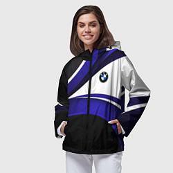 Ветровка с капюшоном женская BMW Logotype - blue waves, цвет: 3D-черный — фото 2