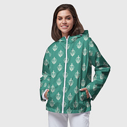 Ветровка с капюшоном женская Винтажный орнамент на бирюзовом, цвет: 3D-белый — фото 2