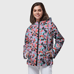 Ветровка с капюшоном женская Неоновый пиксельный камуфляжный паттерн, цвет: 3D-черный — фото 2