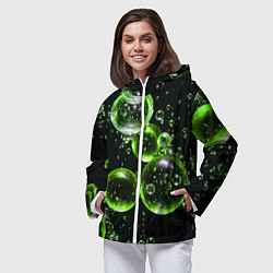 Ветровка с капюшоном женская Зеленые пузыри на черном, цвет: 3D-белый — фото 2