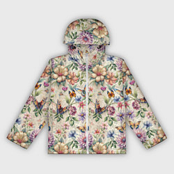 Женская ветровка Летний узор с цветами и бабочками