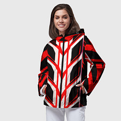 Ветровка с капюшоном женская Красные полосы на чёрно-белом фоне, цвет: 3D-черный — фото 2