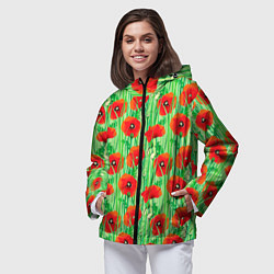 Ветровка с капюшоном женская Маковый узор, цвет: 3D-черный — фото 2