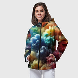 Ветровка с капюшоном женская Яркий цветной дым, цвет: 3D-черный — фото 2