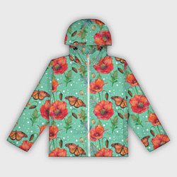 Женская ветровка Красные маки и бабочка монарх