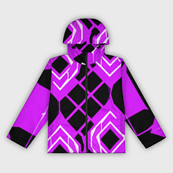 Женская ветровка Чёрные квадраты и белые полосы на фиолетовом фоне