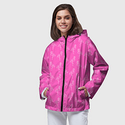 Ветровка с капюшоном женская Пара розовых фламинго, цвет: 3D-черный — фото 2