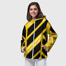 Ветровка с капюшоном женская Чёрно-белые полосы на жёлтом фоне, цвет: 3D-белый — фото 2