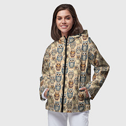 Ветровка с капюшоном женская Совы птицы паттерн, цвет: 3D-черный — фото 2