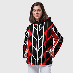 Ветровка с капюшоном женская White and red lines on a black background, цвет: 3D-черный — фото 2