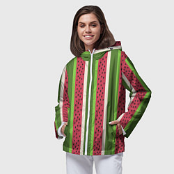 Ветровка с капюшоном женская Арбузный паттерн, цвет: 3D-белый — фото 2