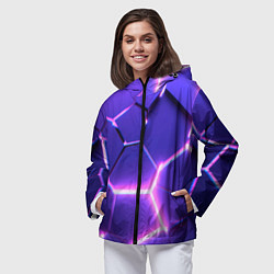Ветровка с капюшоном женская Фиолетовые плиты с розовым свечением, цвет: 3D-черный — фото 2