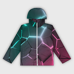 Ветровка с капюшоном женская Голубые и розовые неоновые плиты в разломе, цвет: 3D-белый
