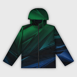 Ветровка с капюшоном женская Зелено-синие абстрактные объемные полосы, цвет: 3D-черный
