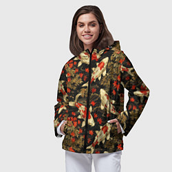 Ветровка с капюшоном женская Карпы кои и кленовые листья, цвет: 3D-черный — фото 2
