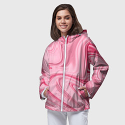 Ветровка с капюшоном женская Розовые разводы, цвет: 3D-белый — фото 2