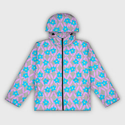 Женская ветровка Голубые цветочки на розовом орнаменте