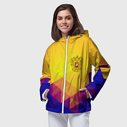 Ветровка с капюшоном женская Желтая геометрия - спорт Россия с гербом, цвет: 3D-белый — фото 2