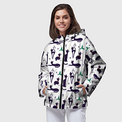 Ветровка с капюшоном женская Узор из черных магических кошек, цвет: 3D-черный — фото 2
