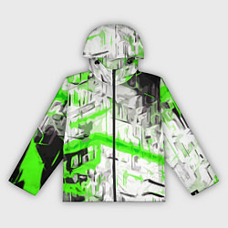 Женская ветровка Бело-зелёная абстракция на чёрном фоне