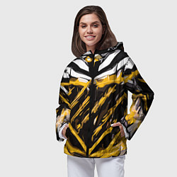 Ветровка с капюшоном женская Yellow and white abstraction on a black background, цвет: 3D-черный — фото 2